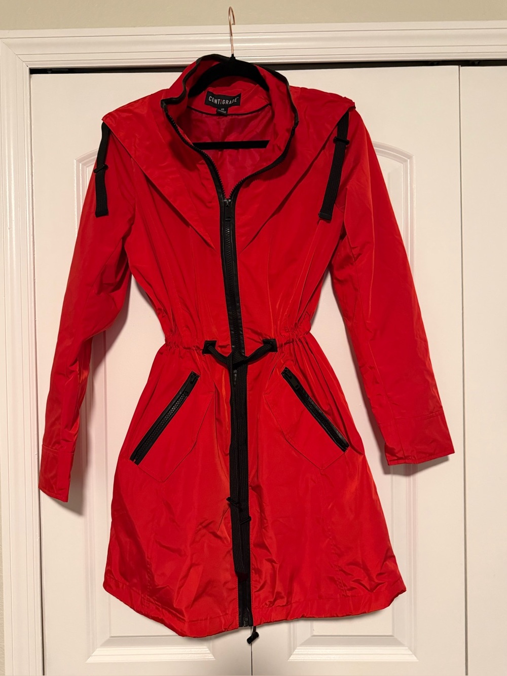 Centigrade Women’s Red Hooded Lightweight Jacket Trench Coat XS NWOT